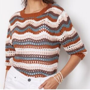 Evereve Arabella Crochet Multicolor Stripe Sweater Top